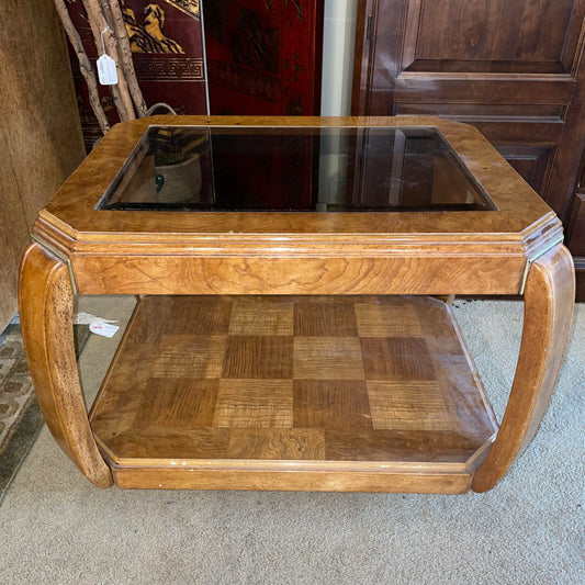 Birds Eye Maple 2 Tier Open Glass Top Side C SIDE TABLES
