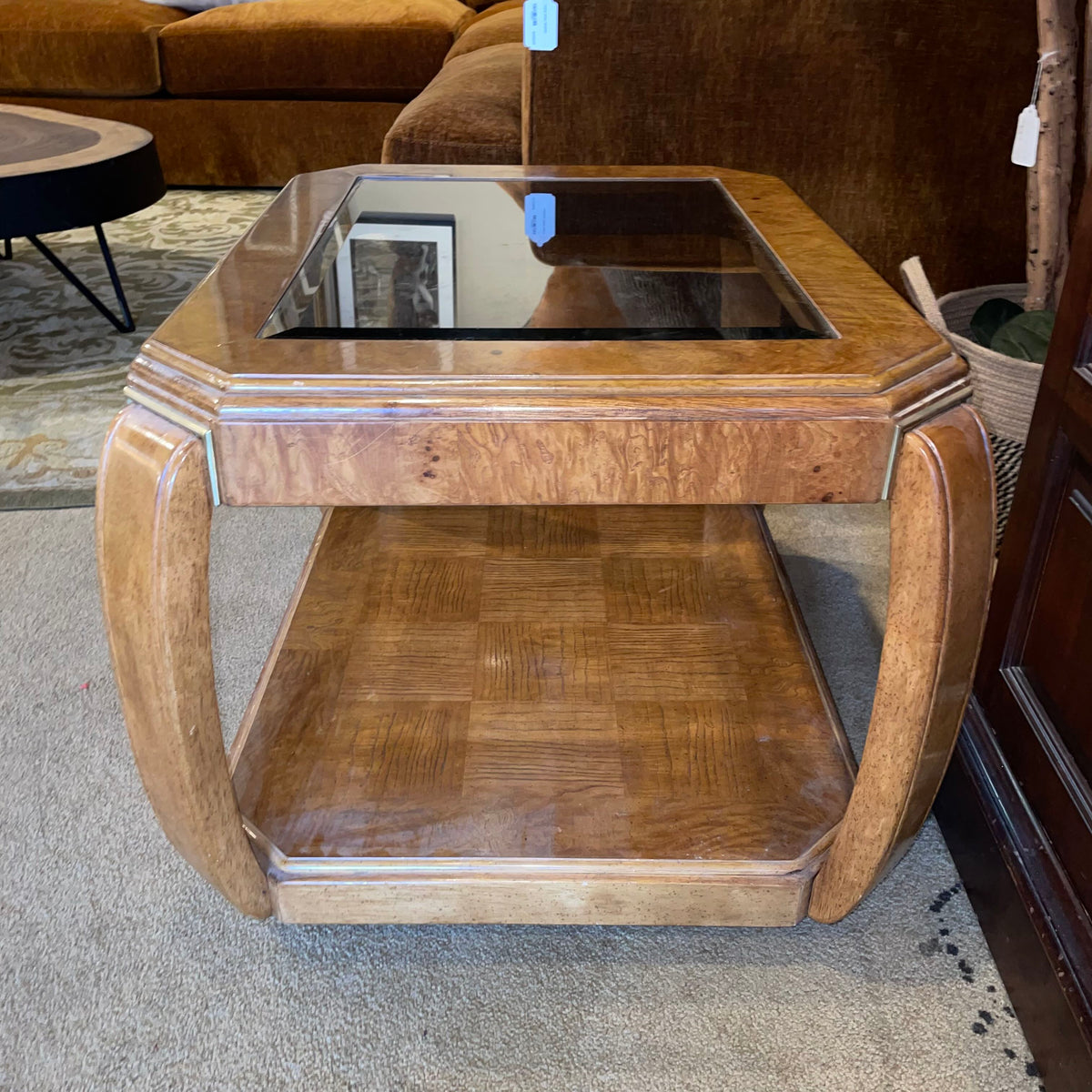 Birds Eye Maple 2 Tier Open Glass Top Side C SIDE TABLES