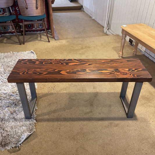 Dark Wood & Industrial Base Metal Leg Bench C ACCENT BENCHES