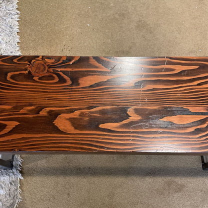 Dark Wood & Industrial Base Metal Leg Bench