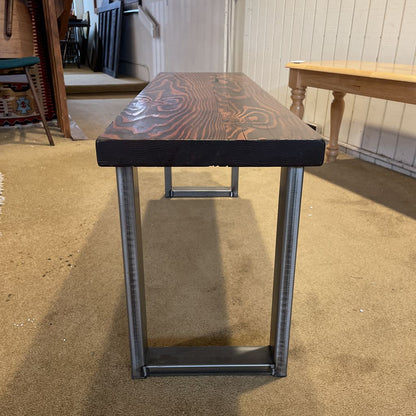 Dark Wood & Industrial Base Metal Leg Bench