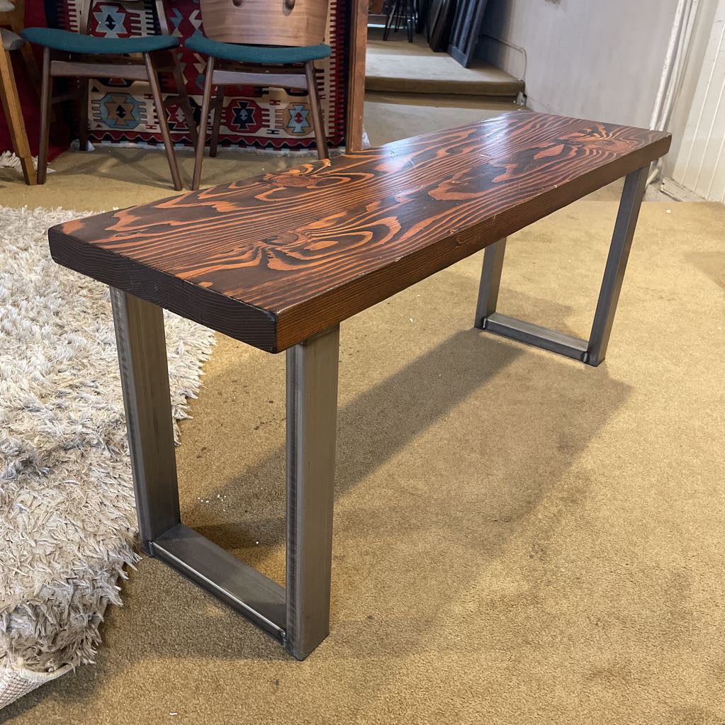 Dark Wood & Industrial Base Metal Leg Bench