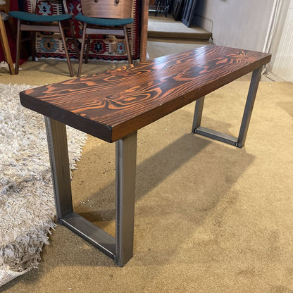 Dark Wood & Industrial Base Metal Leg Bench