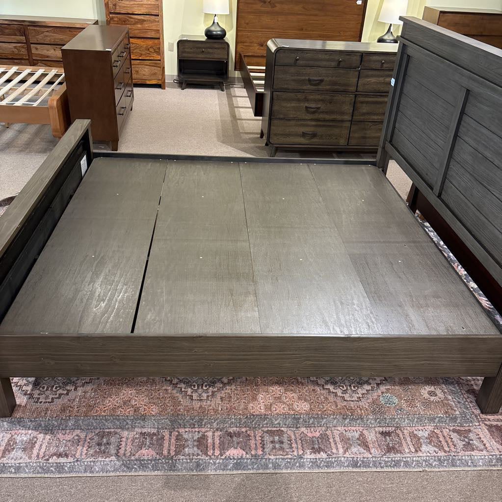 Solid Wood Grey Brushed King Bed Frame