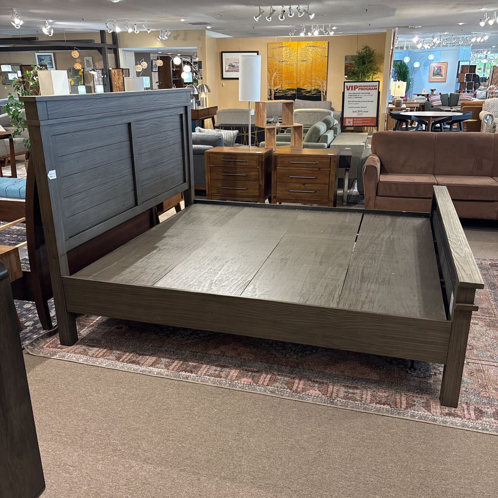 Solid Wood Grey Brushed King Bed Frame
