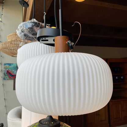 Glass Shade Pendant Leamp w Wood Base