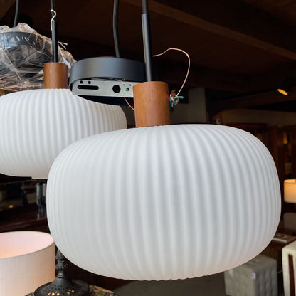 Glass Shade Pendant Leamp w Wood Base