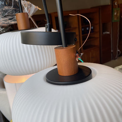 Glass Shade Pendant Leamp w Wood Base