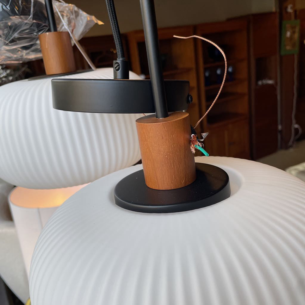 Glass Shade Pendant Lamp w Wood Base LAMPS