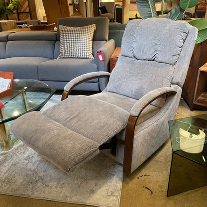Grey Fabric La-Z-Boy Recliner Chair w/Curved Wood Arms U ACCENT CHAIRS