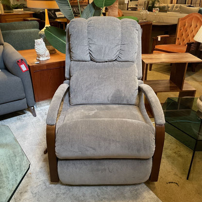 Grey Fabric La-Z-Boy Recliner Chair w/Curved Wood Arms U ACCENT CHAIRS