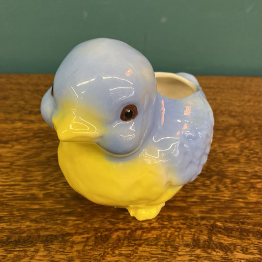 Vintage Baby Blue & Yellow Bird Plant Pot SMALLS