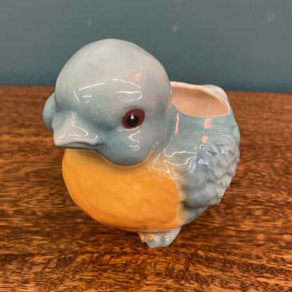 Vintage Teal & Yellow Bird Plant Pot SMALLS