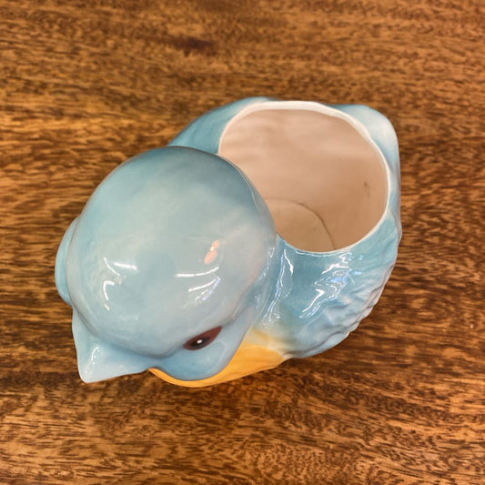 Vintage Teal & Yellow Bird Plant Pot SMALLS