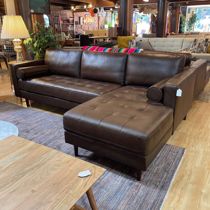 Malmo Mocha Leather RAF Chaise Sectional
