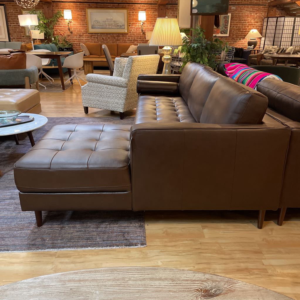 Malmo Mocha Leather RAF Chaise Sectional