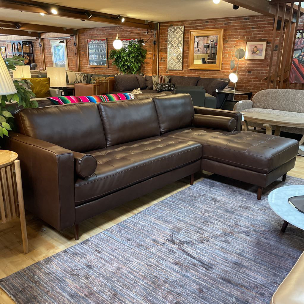 Malmo Mocha Leather RAF Chaise Sectional