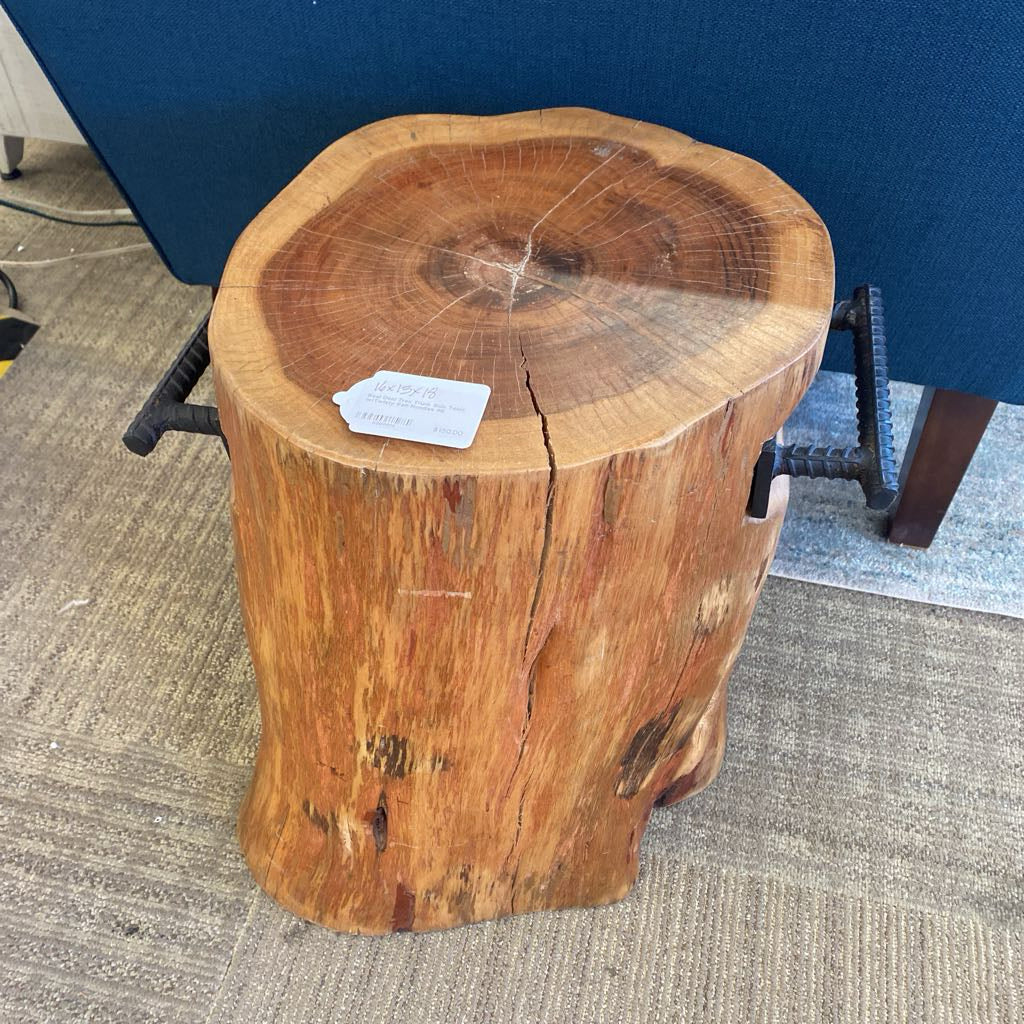 Real Deal Tree Trunk Side Table w/Twisty Iron Handles