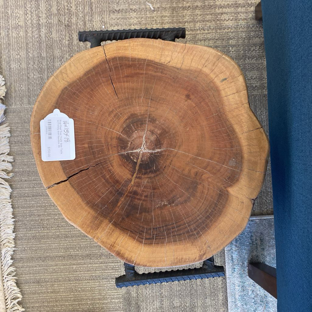 Real Deal Tree Trunk Side Table w/Twisty Iron Handles