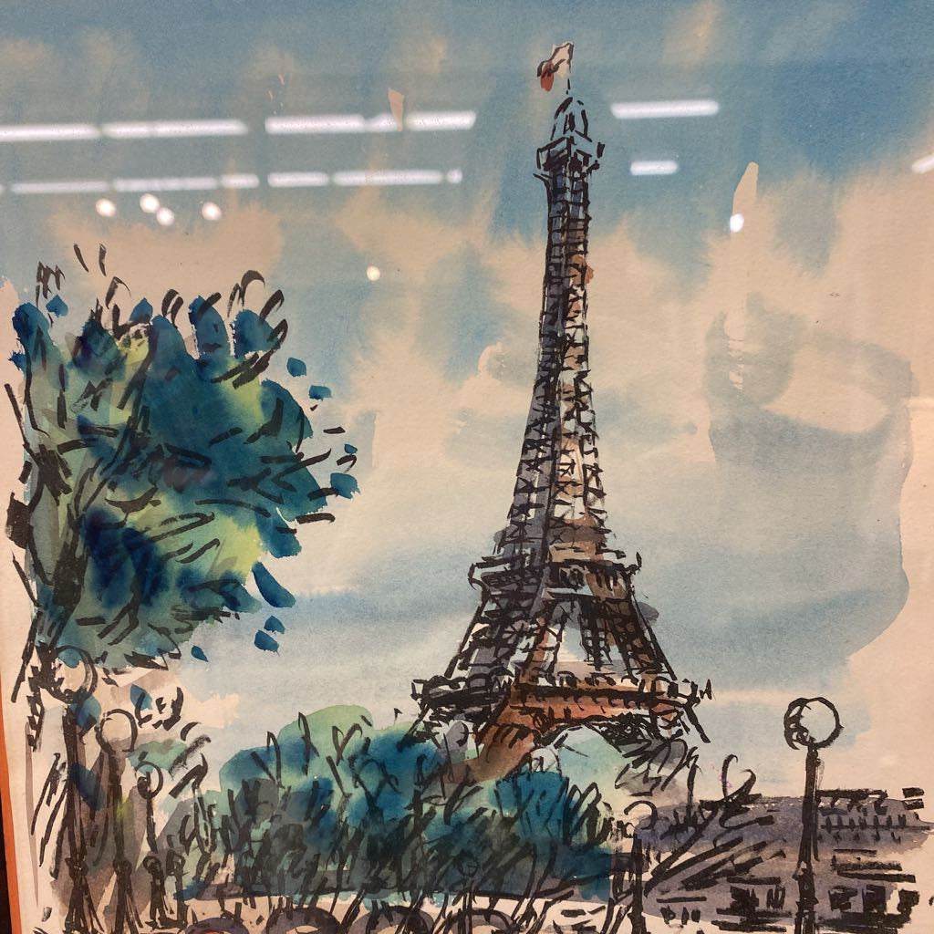 Signed Eiffel Tower Gold Frame Watercolor