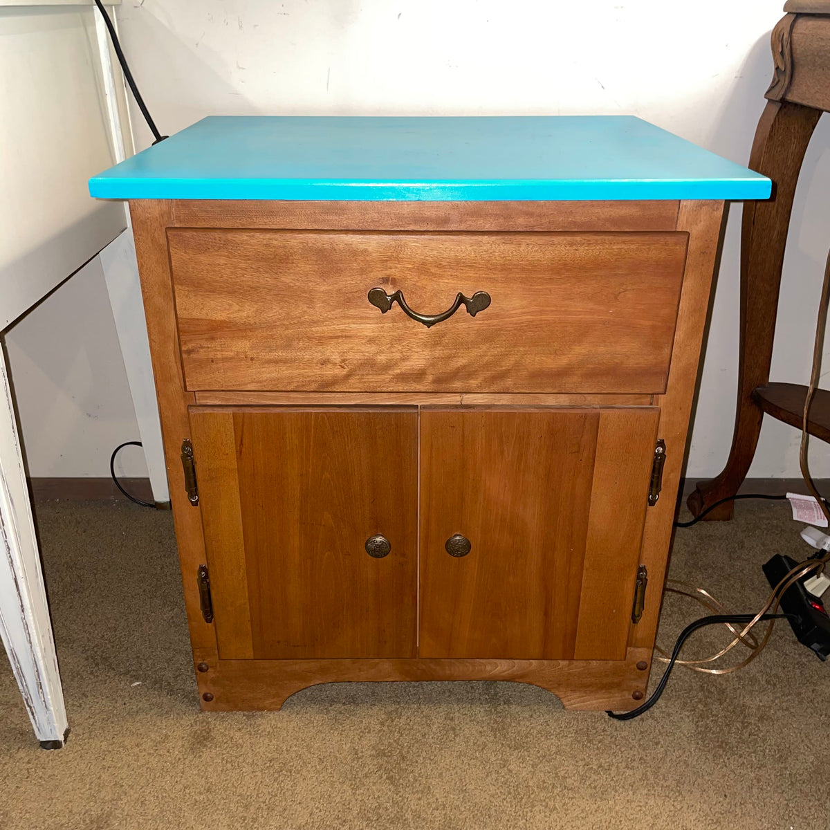 Small Cabinet with 1 Drawer and Blue-Green Painted Top C CABINETS