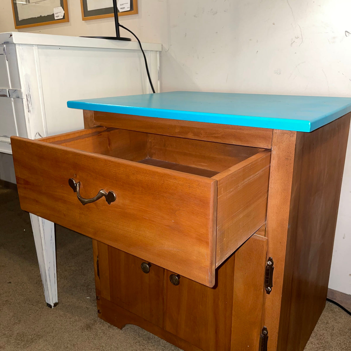 Small Cabinet with 1 Drawer and Blue-Green Painted Top C CABINETS