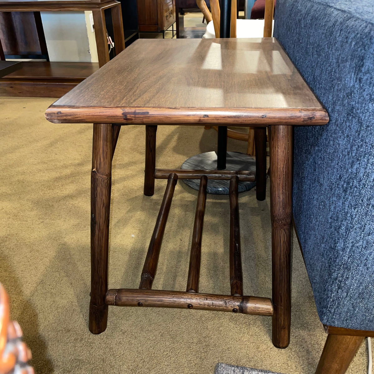 Rectangular Rustic Wood Table with Bottom Tier Spindle Rack