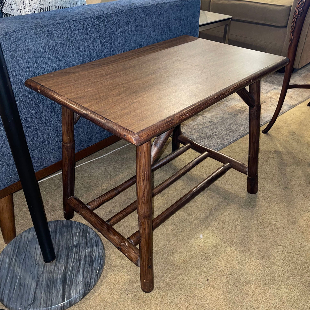 Rectangular Rustic Wood Table with Bottom Tier Spindle Rack