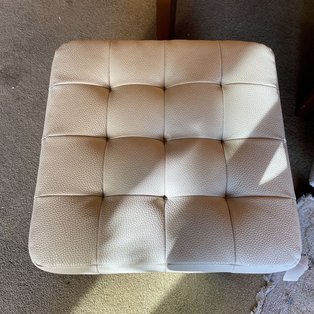 Kasala White Leather Tufted Cube Ottoman