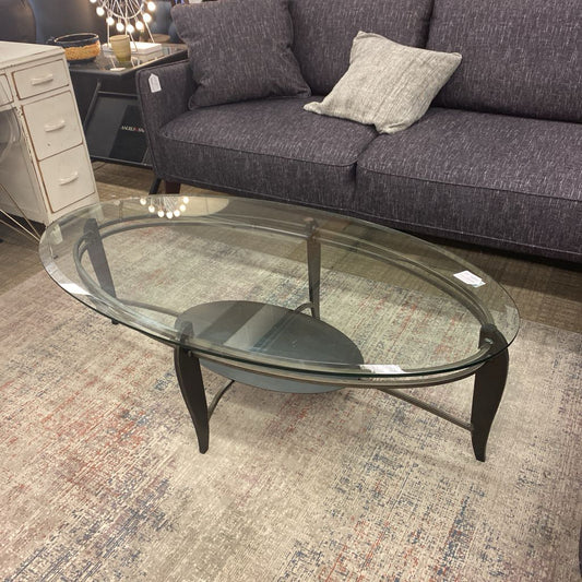 Oval Beveled Glass Wrought Iron Coffee Table C COFFEE TABLES