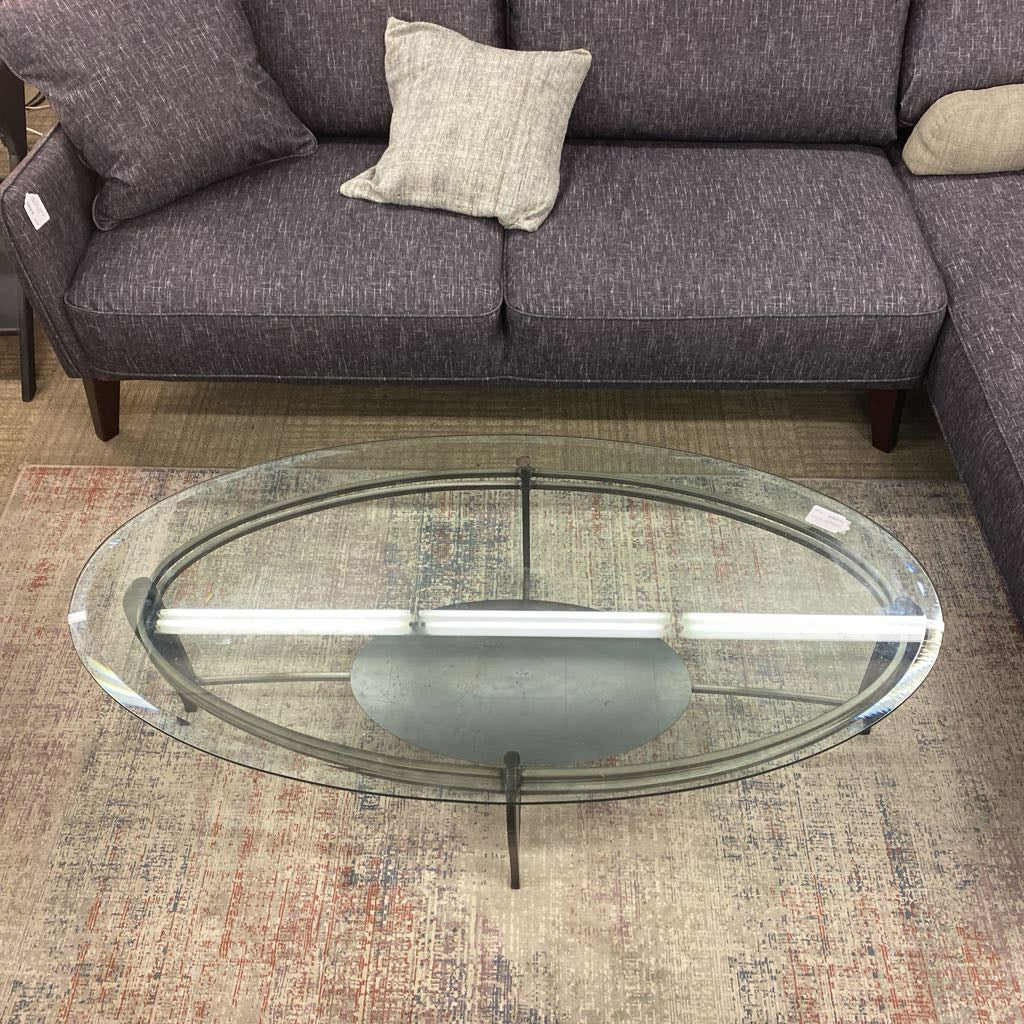 Oval Beveled Glass Wrought Iron Coffee Table