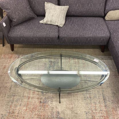 Oval Beveled Glass Wrought Iron Coffee Table