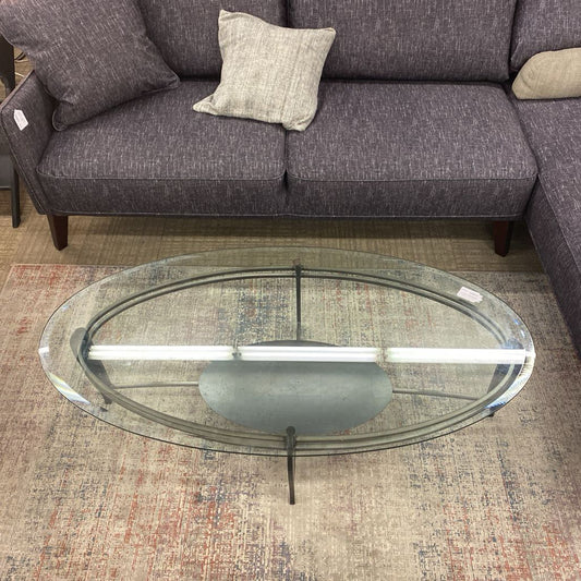 Oval Beveled Glass Wrought Iron Coffee Table C COFFEE TABLES