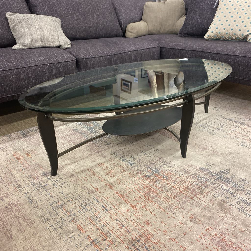 Oval Beveled Glass Wrought Iron Coffee Table