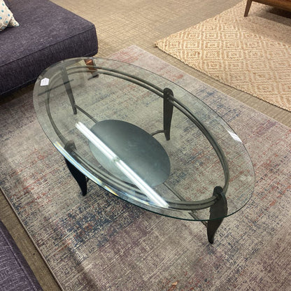 Oval Beveled Glass Wrought Iron Coffee Table