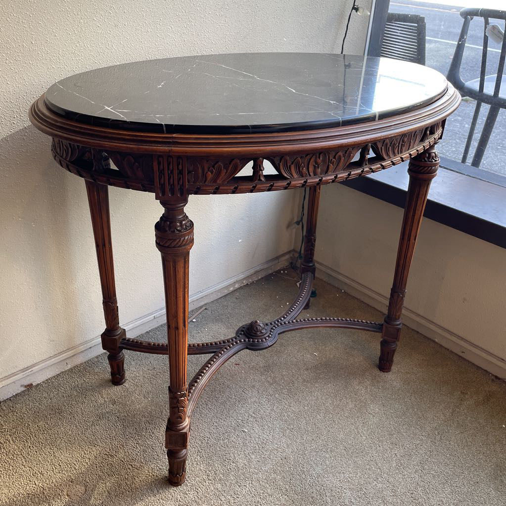 Oval Black Marble Orante Carved Sidetable