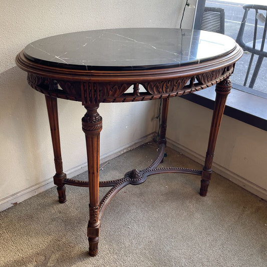 Oval Black Marble Orante Carved Sidetable C SIDE TABLES
