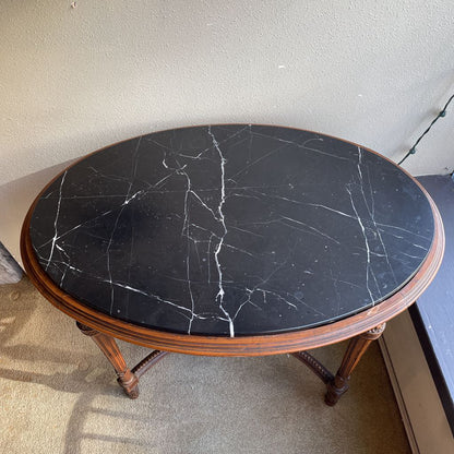 Oval Black Marble Orante Carved Sidetable