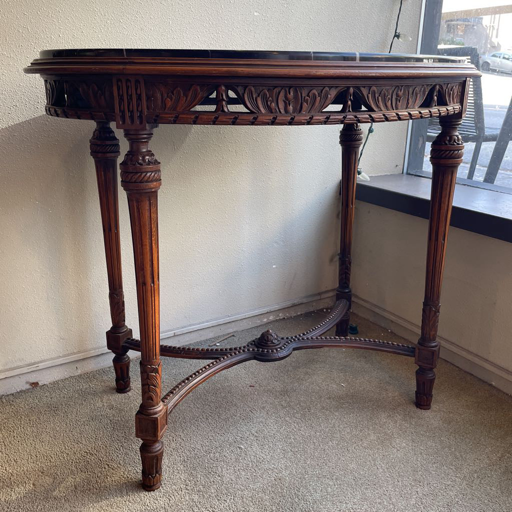Oval Black Marble Orante Carved Sidetable