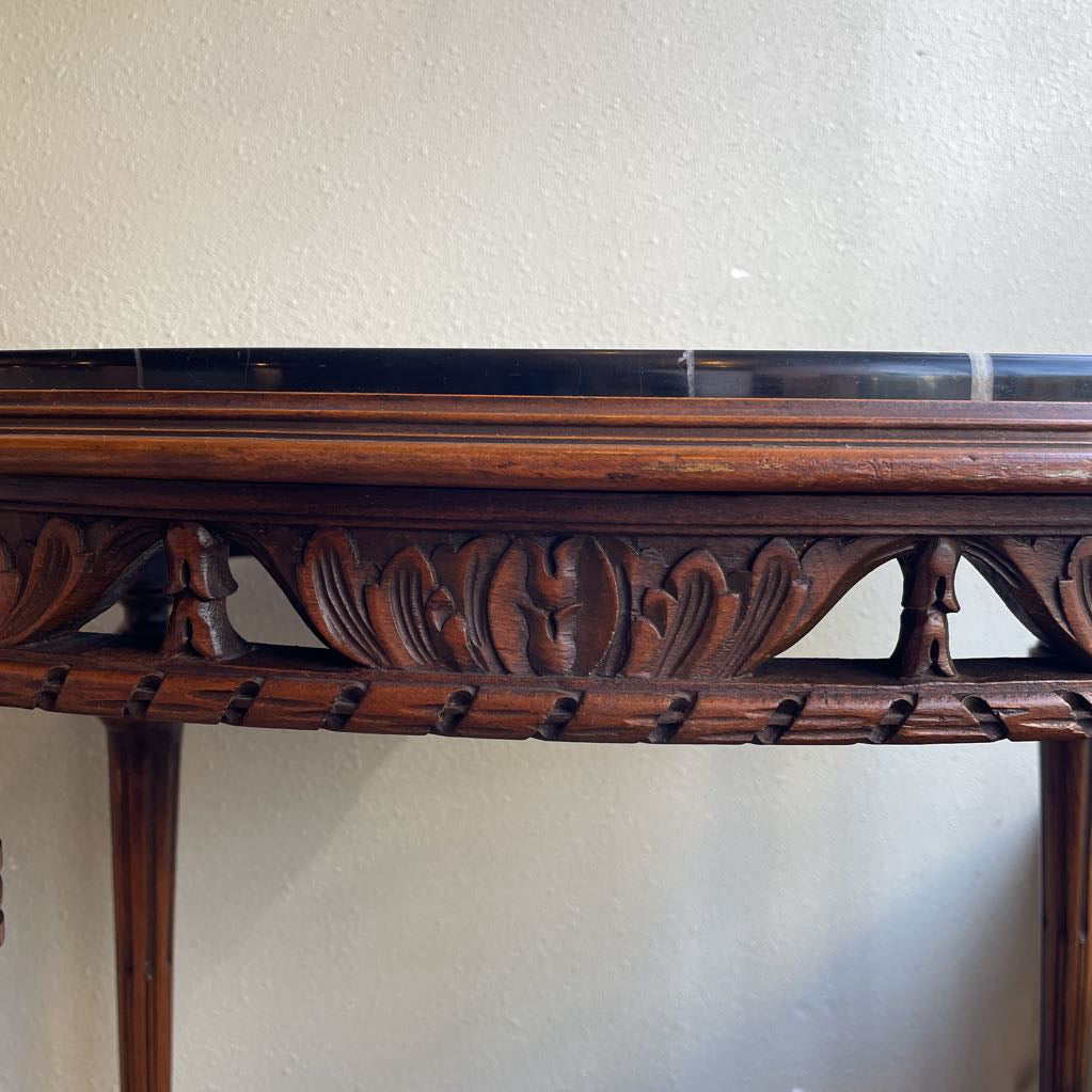 Oval Black Marble Orante Carved Sidetable