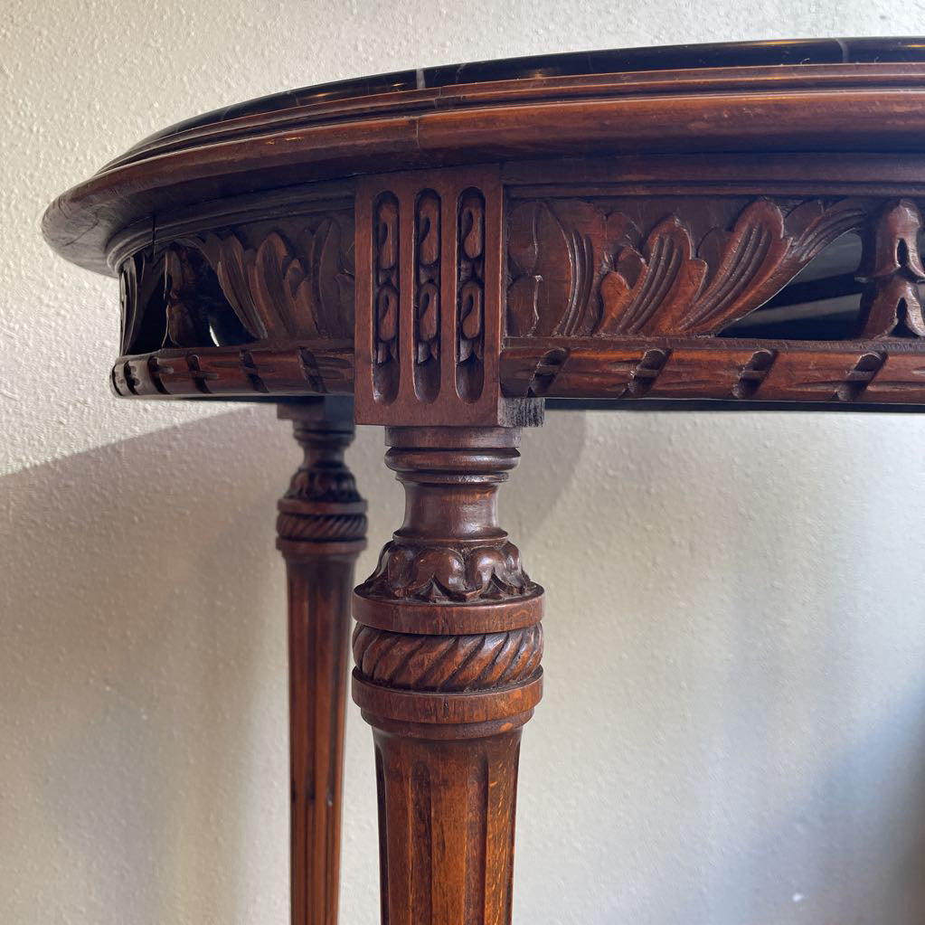Oval Black Marble Orante Carved Sidetable