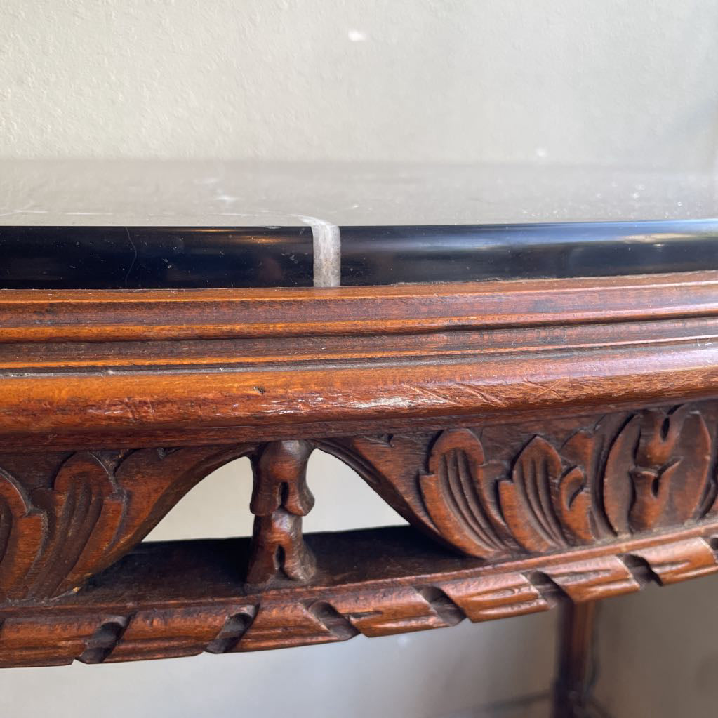 Oval Black Marble Orante Carved Sidetable