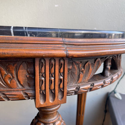 Oval Black Marble Orante Carved Sidetable