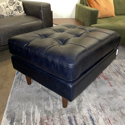 Black Tufted Leather Ottoman