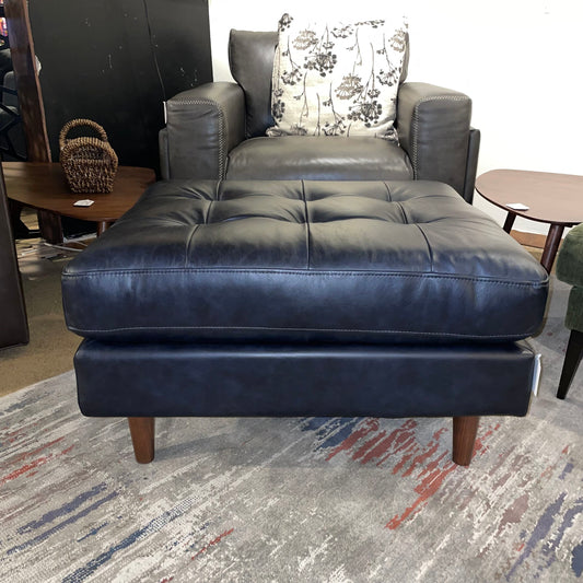 Black Tufted Leather Ottoman U OTTOMANS