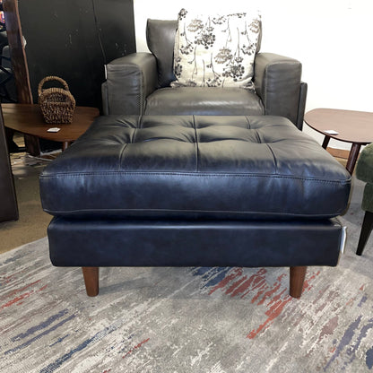 Black Tufted Leather Ottoman