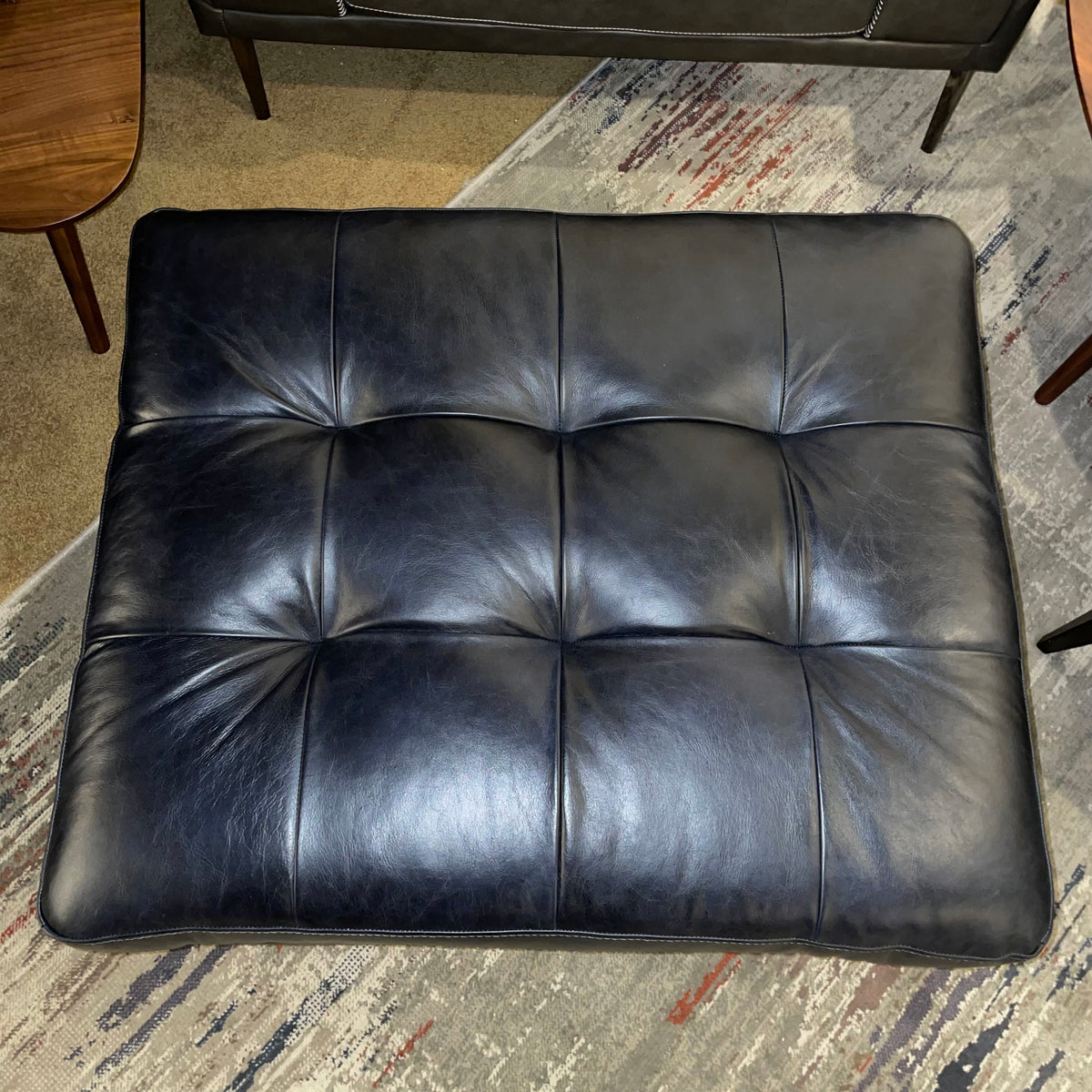Black Tufted Leather Ottoman