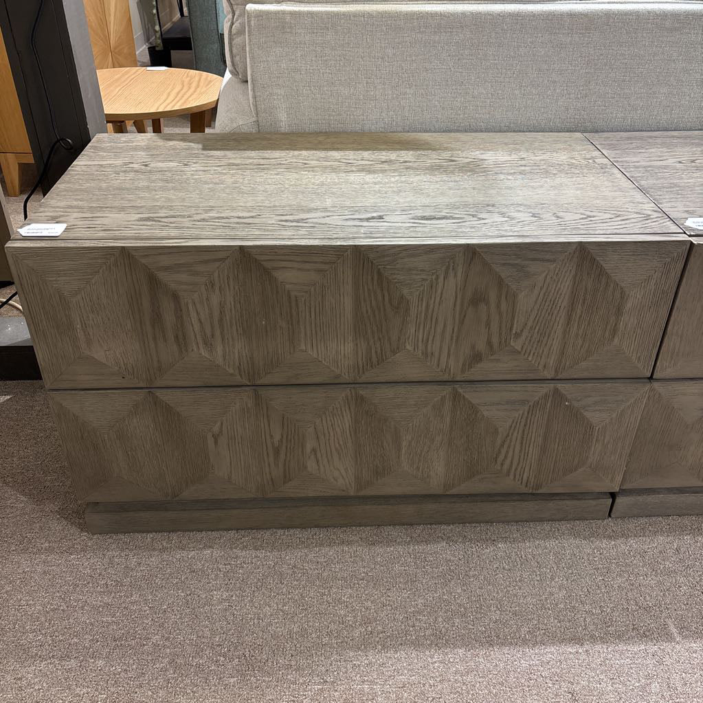 RH Grey Wood Geometric 2 Drawer Nightstand