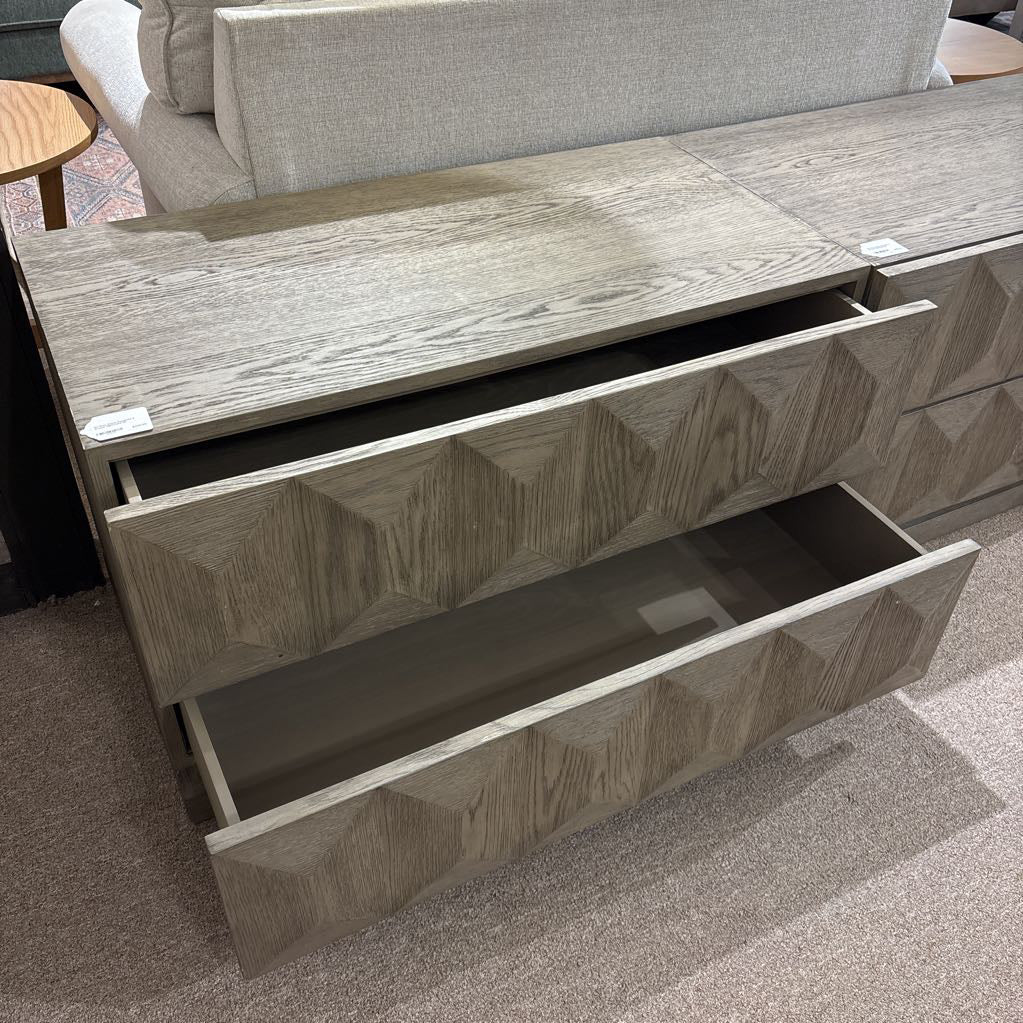RH Grey Wood Geometric 2 Drawer Nightstand