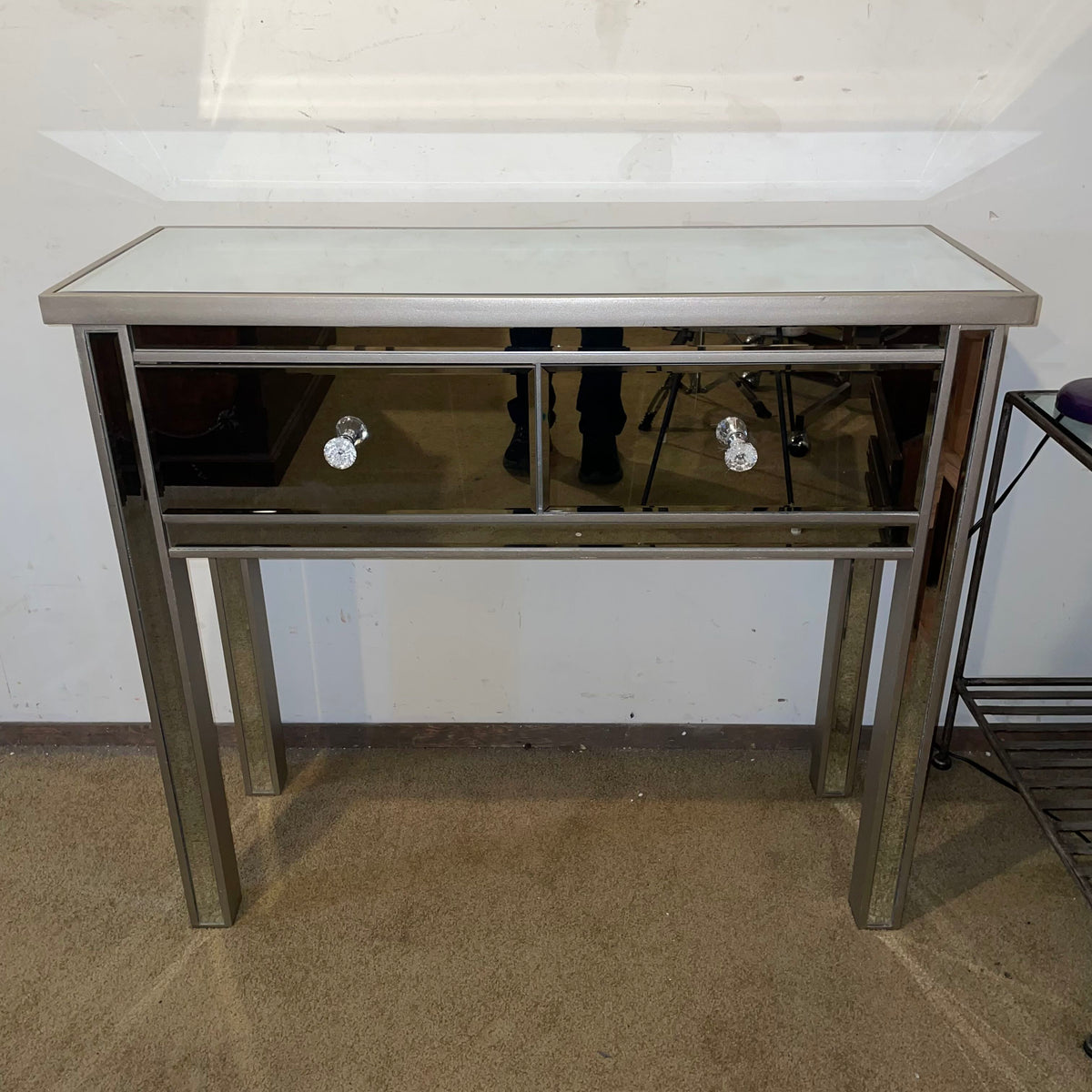 2 Drawer Modern Mirrored Console Table AS IS C CONSOLE TABLES